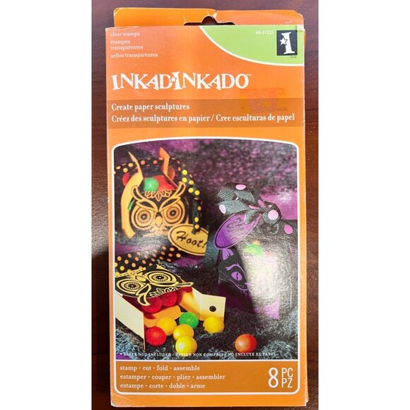 Inkadinkado Clear Halloween Stamps Paper Sculptures Craft Kit Cat & Owl 60-31225 - Picture 1 of 5